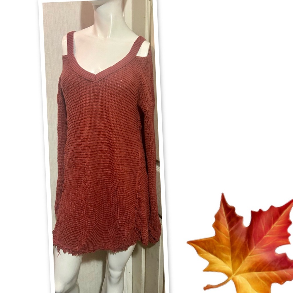 Women's Rust Sweater with Cut-Out Shoulders